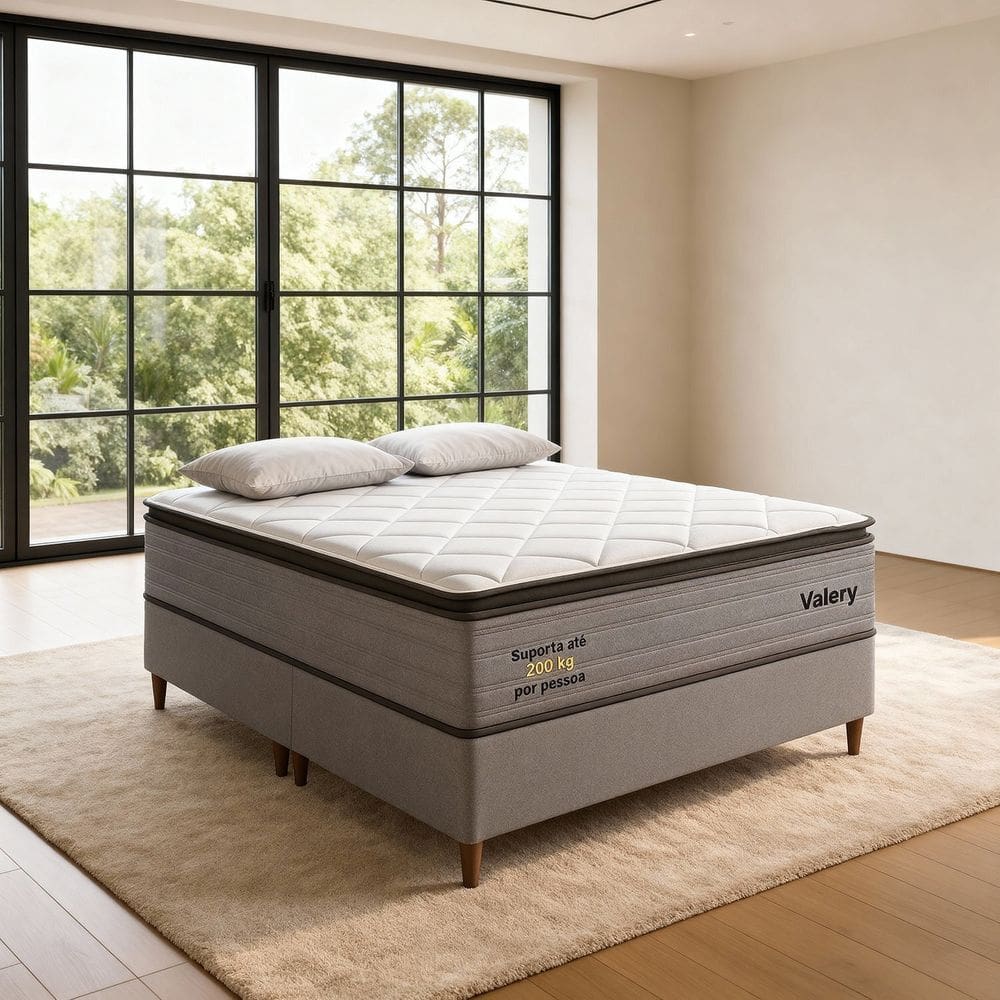 Colchão Queen Molas Ensacadas D45 Real 158x32cm Valery Cinza/Branco