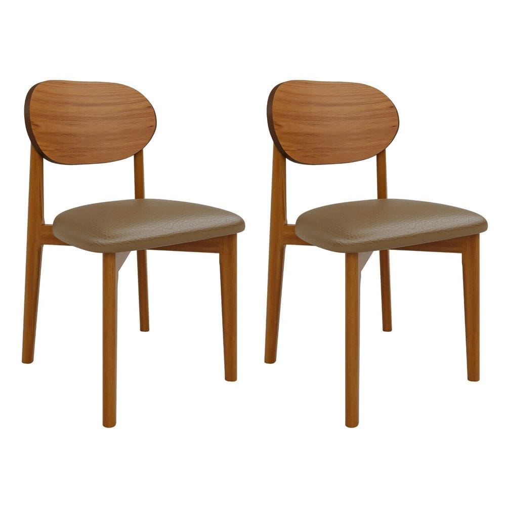 Kit 2 Cadeiras em Madeira Maciça Encosto Laminado e Assento Estofado Jade Cinamomo/ Caramelo