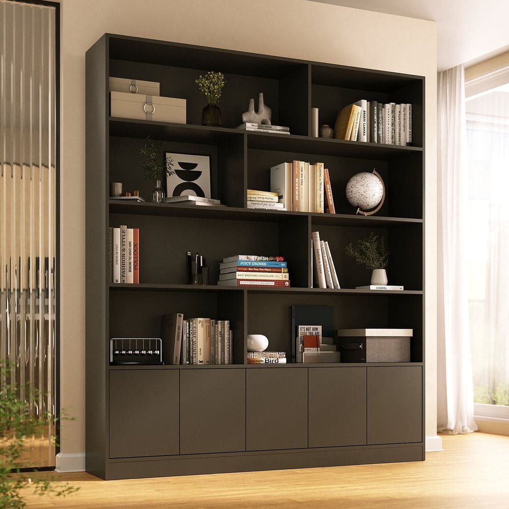 Estante de Livros 100% MDF 5 Portas 8 Nichos Versatile Preto