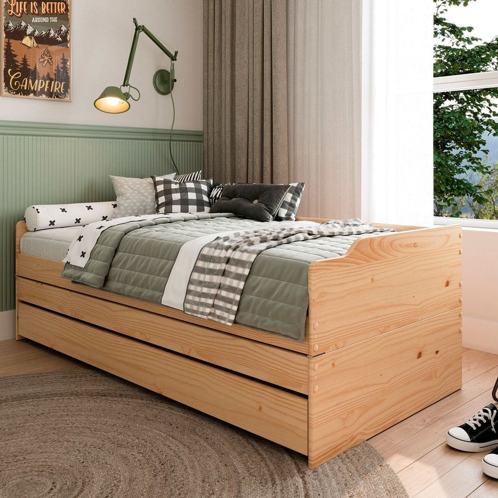 Tricama em Madeira Maciça 65,6cm x 193cm Flip Natural Pine