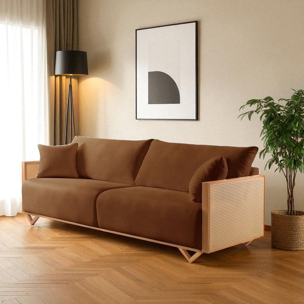 Sofá Fixo 3 Lugares Luxo 230cm Arthur Caramelo