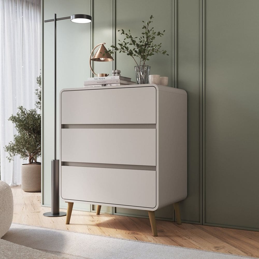 Cômoda para Quarto 3 Gavetas em Mdf e Mdp Curve Bege Dunas