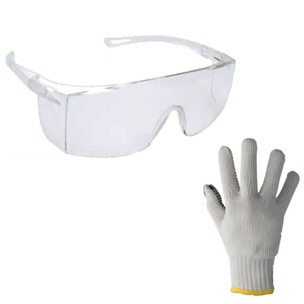 Kit 50 Luvas De Malha Pigmentada 9” + 50 Óculos De Proteção