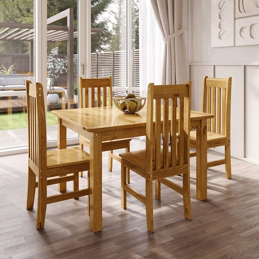 Conjunto Sala de Jantar Mesa Retangular 120cm com 4 Cadeiras em Madeira Maciça Essen Espresso Móveis Nogueira