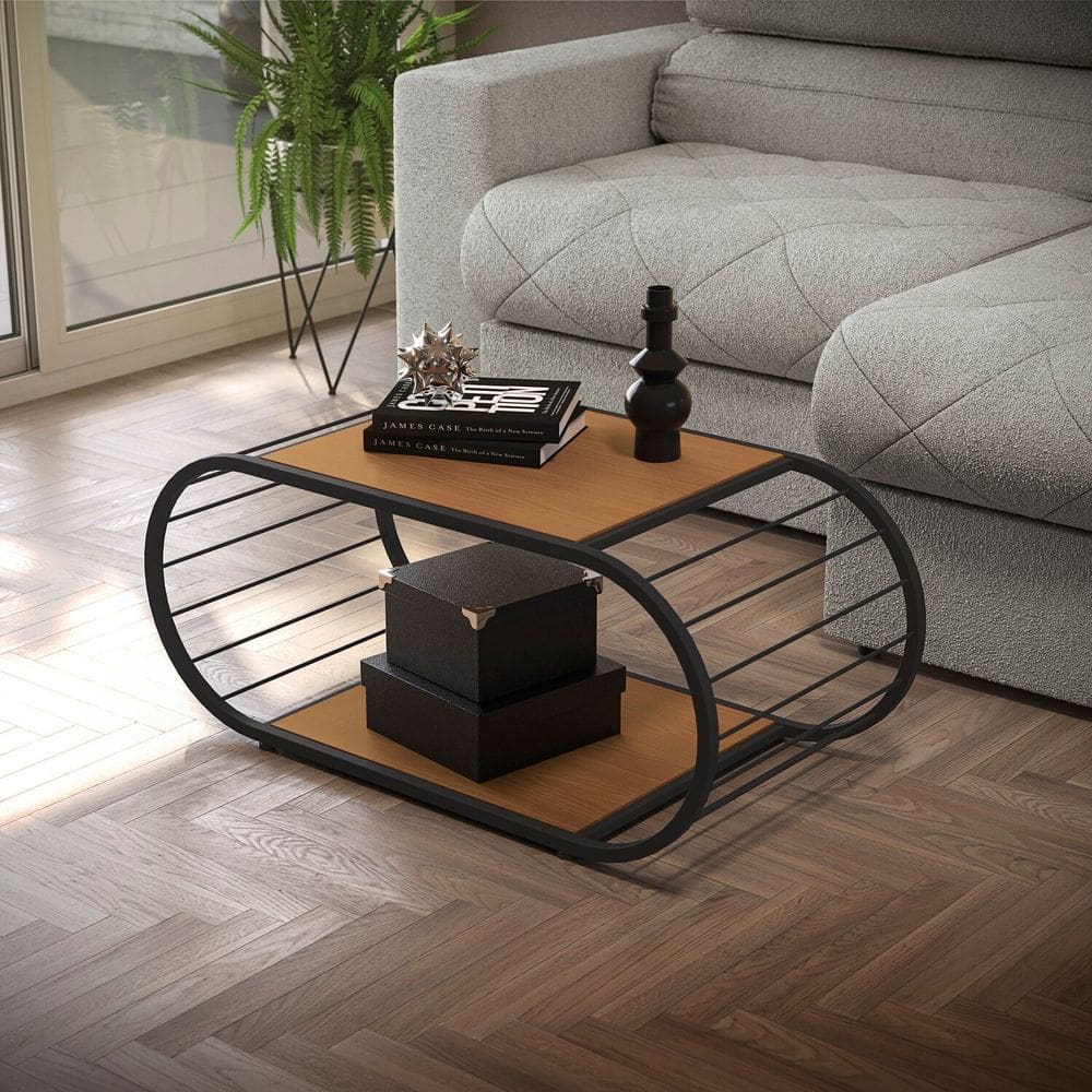Mesa de Centro para Sala de Estar Industrial Canela/Preto Fosco