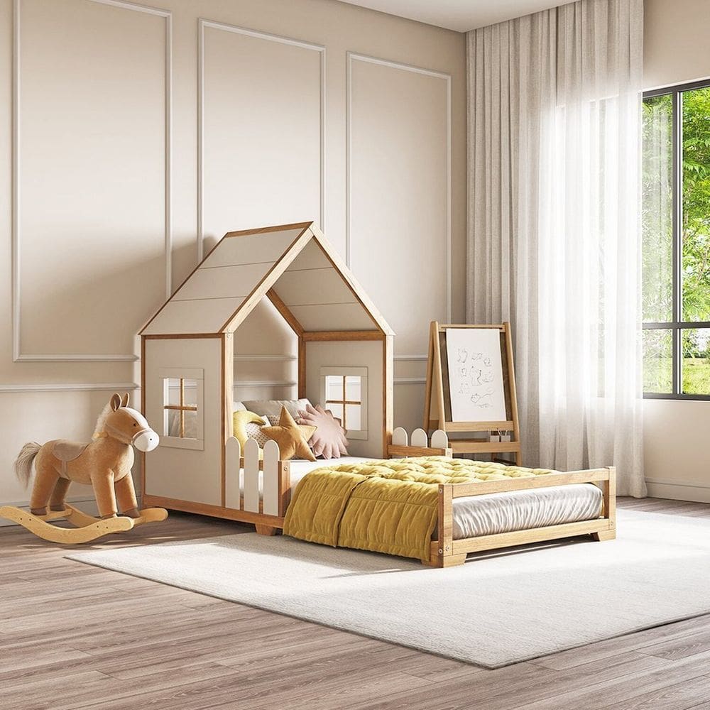 Cama Infantil Montessoriana Solteiro Mariana Natural Mel/Branco