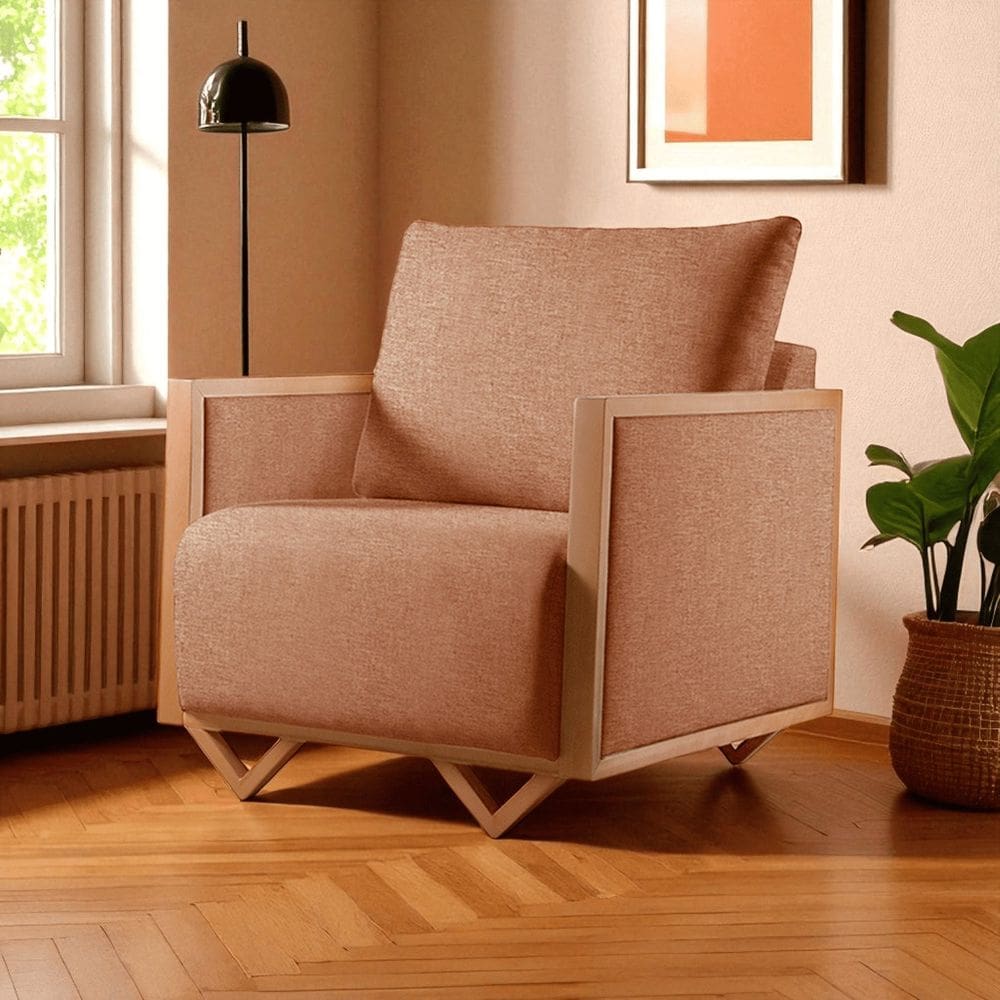 Poltrona para Sala de Estar Madeira Maciça Matteo Luxo Terracota