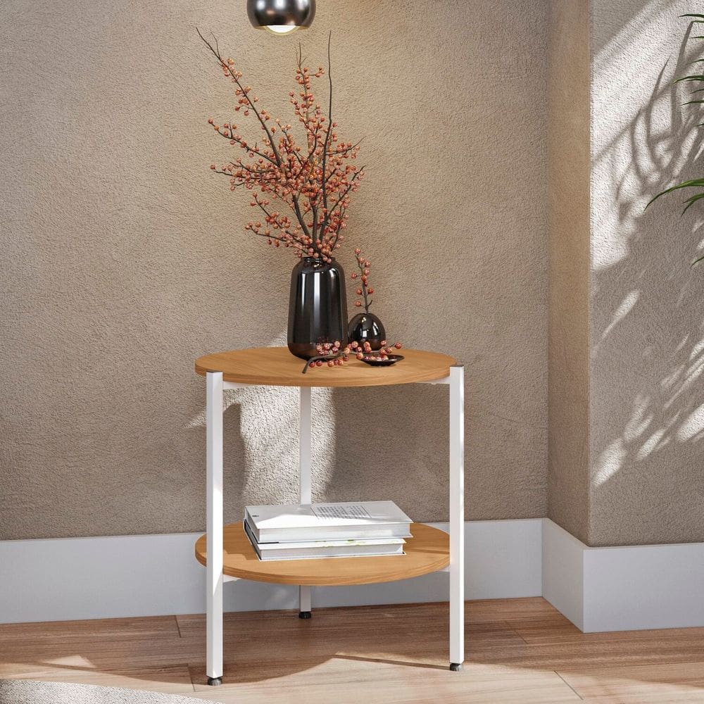 Mesa de Centro com 1 Prateleira Industrial Canela/Branco