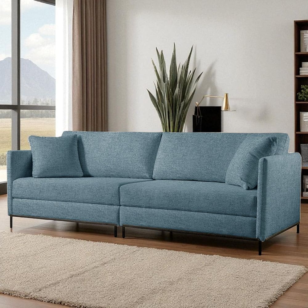 Sofá Fixo Ravi 4 Lugares Luxo 2,70m Castellar Móbile Linho Azul