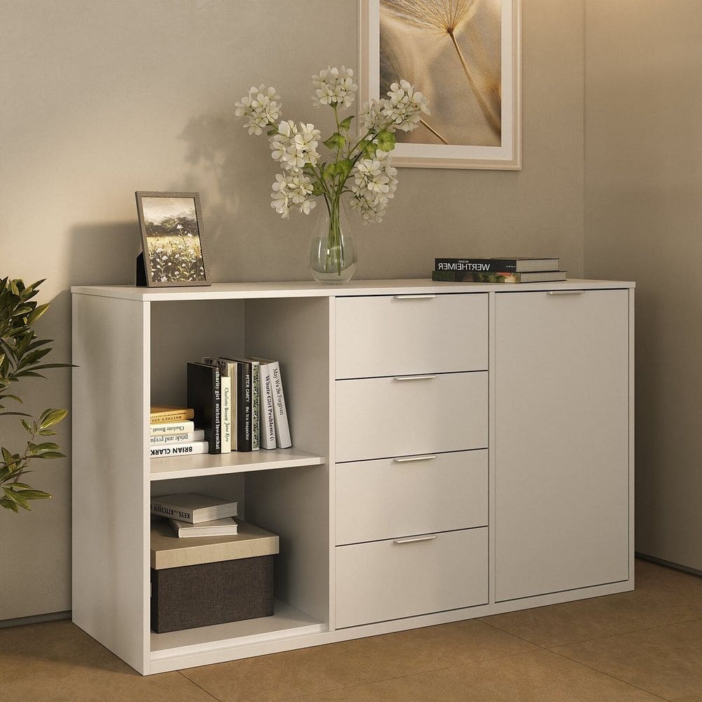 Armário Multiuso 4 Gavetas 1 Porta 2 Nichos Branco