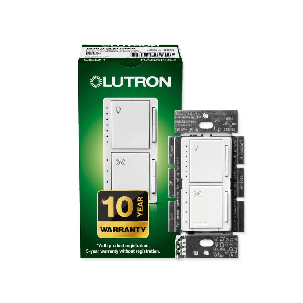 Controle de ventilador e redutor de luz Lutron MACL-LFQ-WH brancos