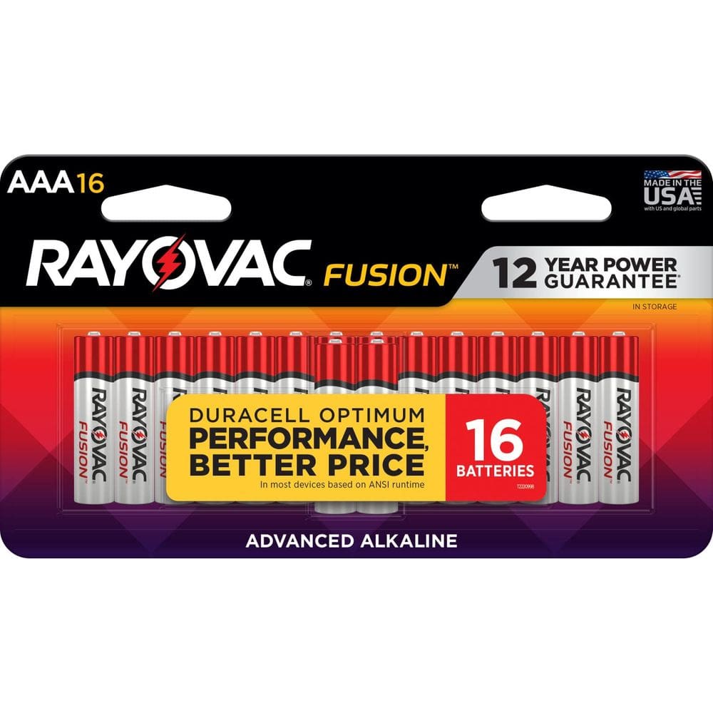Bateria Rayovac Fusion AAA Premium Alkaline, pacote com 16