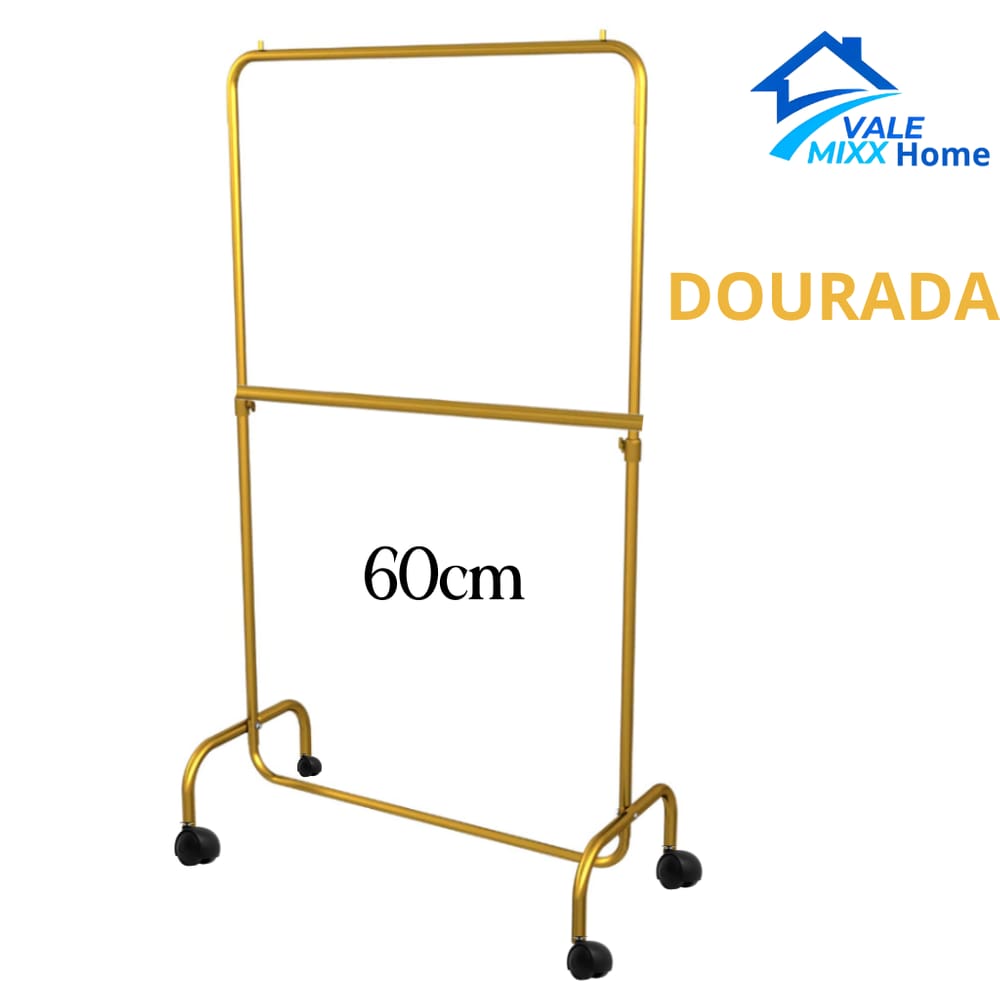 Arara Desfile Dupla com Rodinhas 60cm Para Roupas Reforçada Altura Regulável