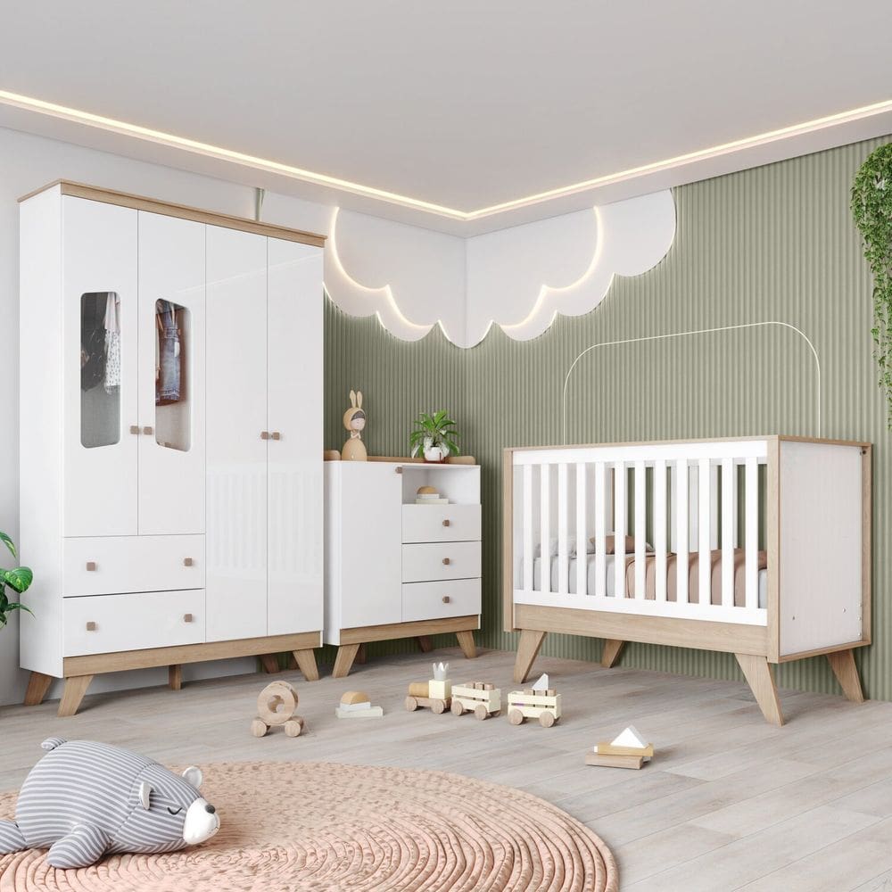 Quarto de Bebê Completo Noah Espresso Móveis Branco/Jequitibá