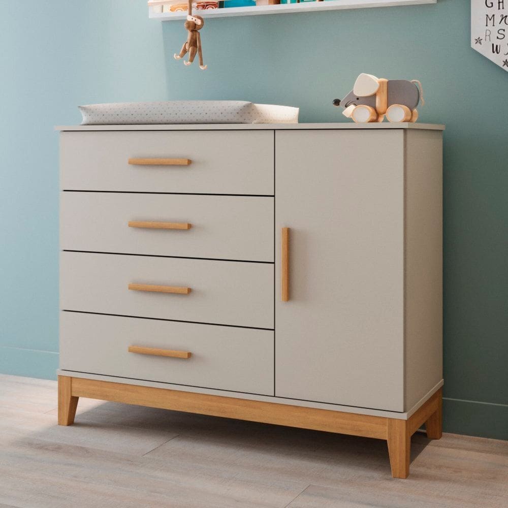 Cômoda Fraldário Mdf para Quarto de Bebê Hellen Off White/Bétula