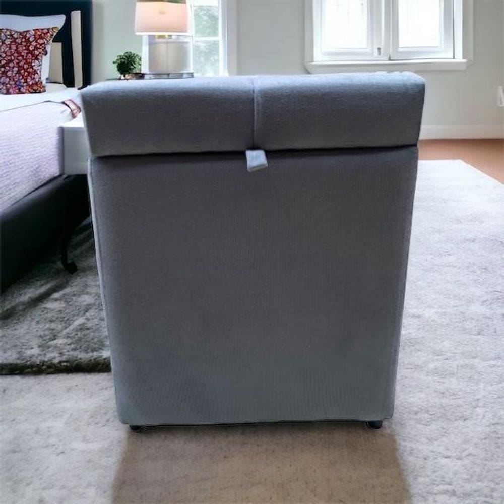 Puff Baú Decorativo Quadrado Para Sala Quarto Suede Cinza Madelina Decor