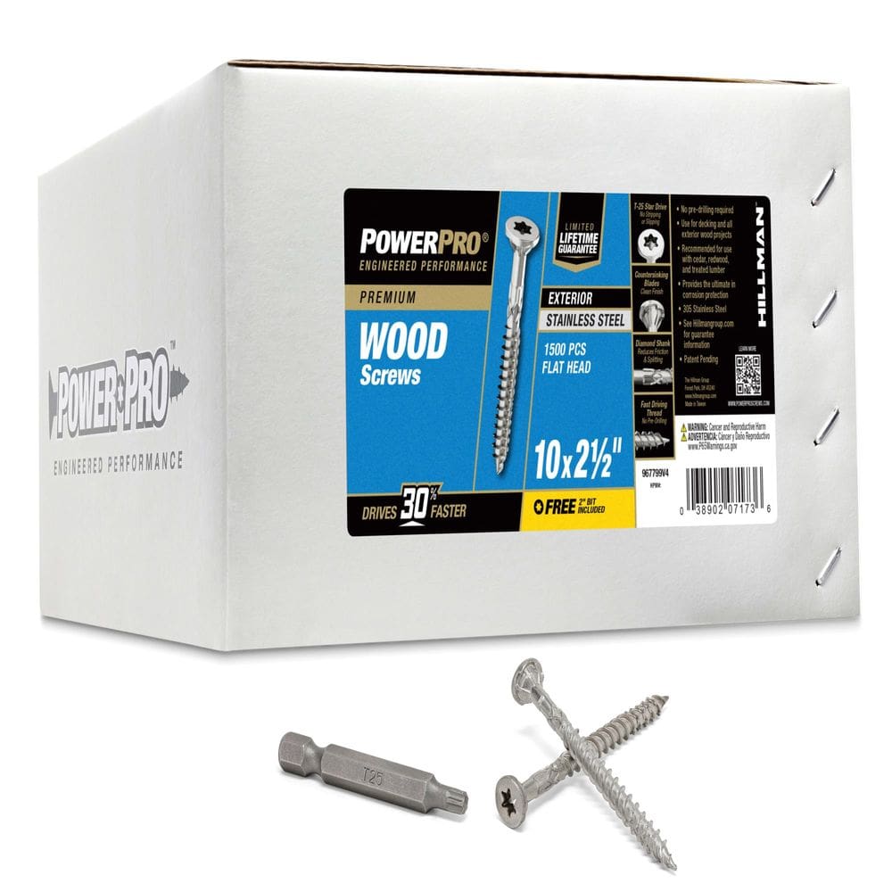 Parafusos de madeira Power Pro 48627 em aço inoxidável #10 x 6,4 cm 2,5 polegadas