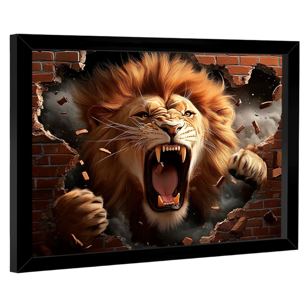 Quadro Decorativo Leão Destruindo a Parede