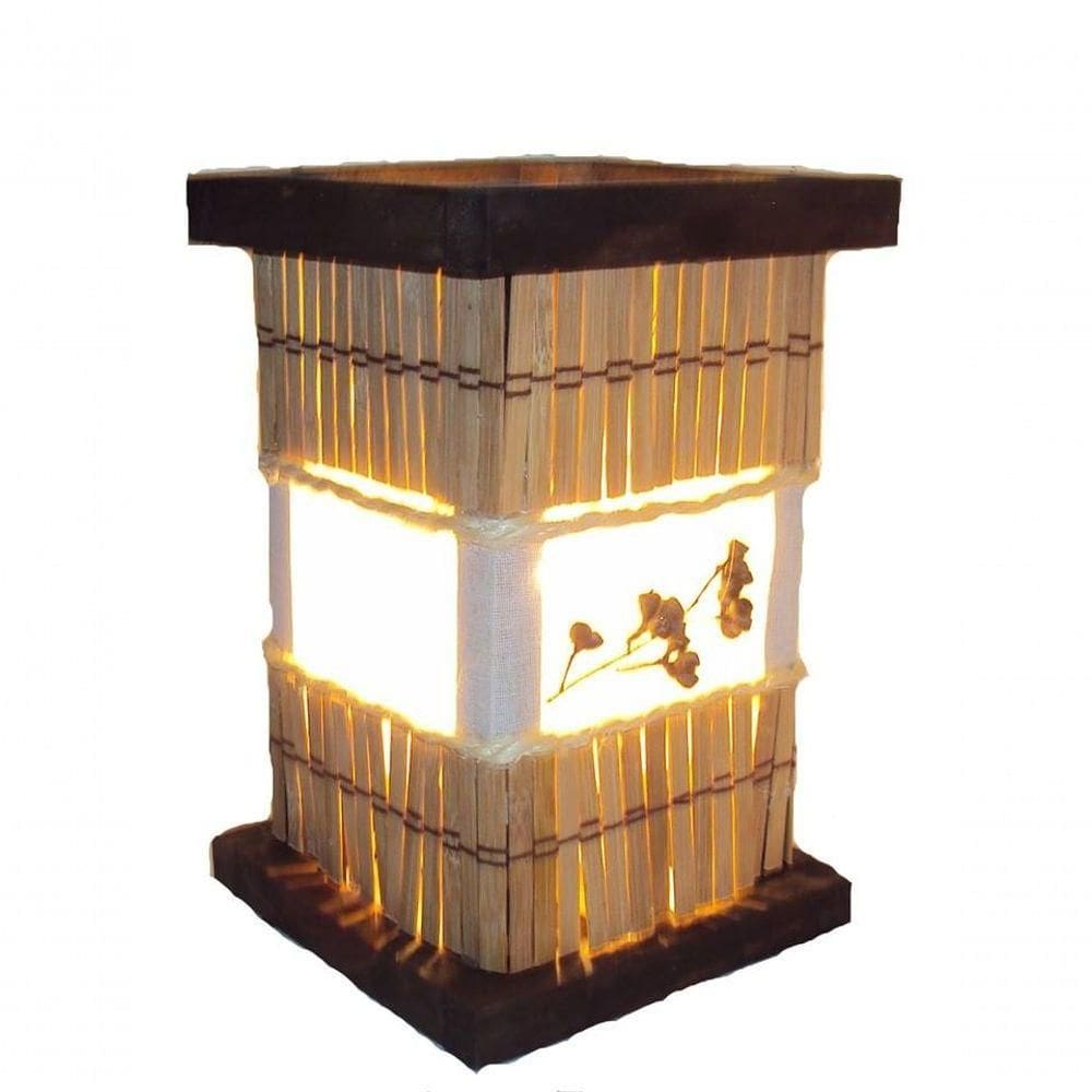 Abajur De Mesa Cômoda Luminária Rustico Telinha De Bambu Madeira Sala Quarto Hotel Pousada