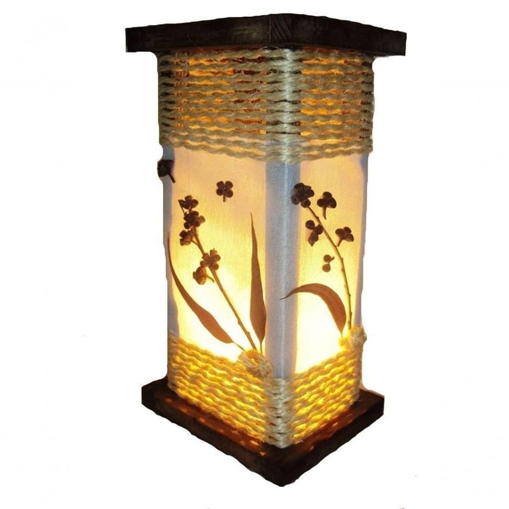 Abajur De Mesa Luminária De Corda Com Folhagens Rustico Madeira Sala Quarto Pousada Hotel Vintage