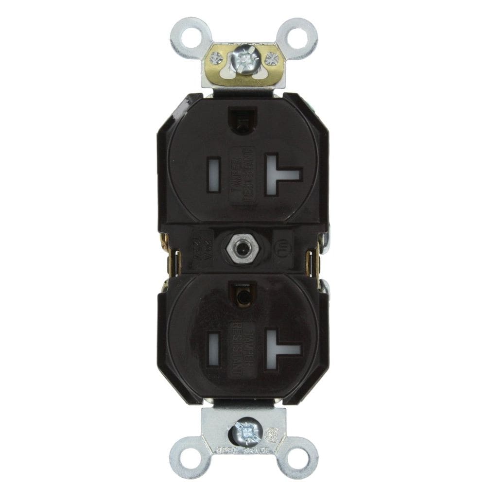 Tomada duplex Leviton TBR20 20A 125V resistente a violações marrom