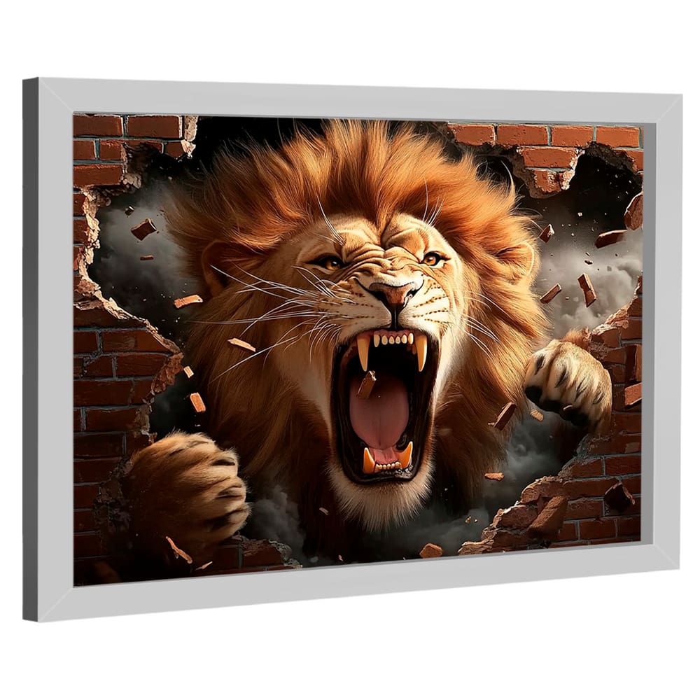 Quadro Decorativo Leão Destruindo a Parede