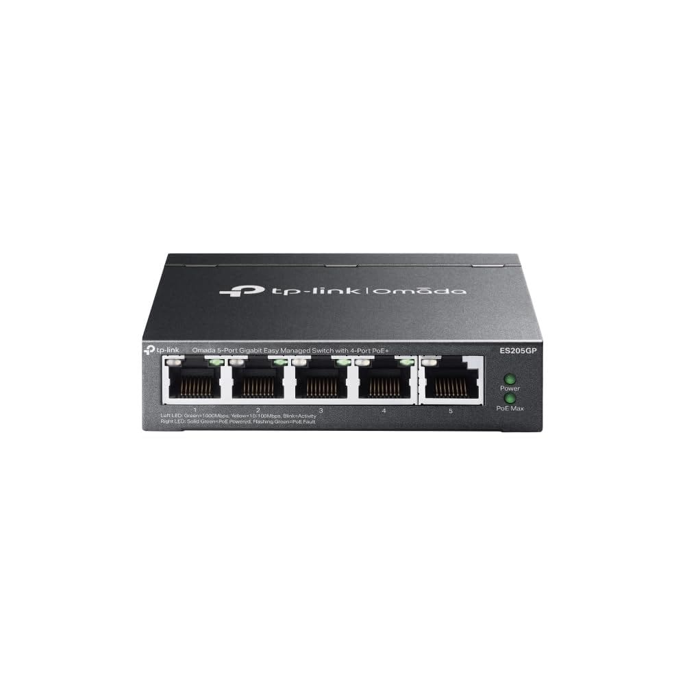 Switch Gigabit TP-Link Omada ES205GP de 5 portas PoE+ de 4 portas