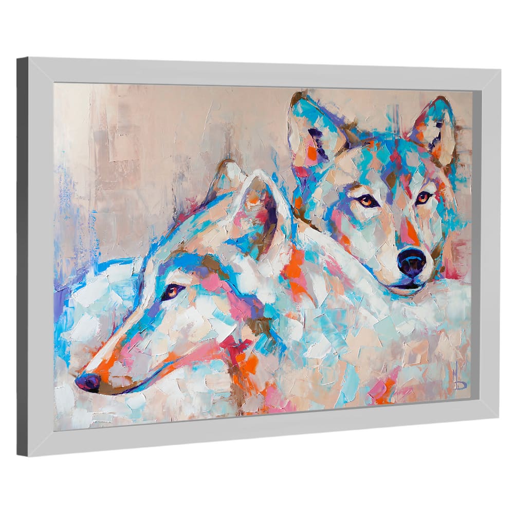 Quadro Decorativo Casal de Lobo Aquarela