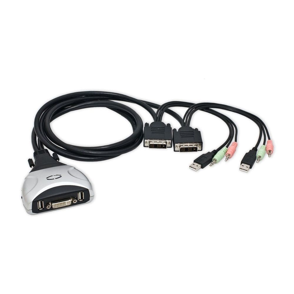 Switch KVM USB DVI Syba de 2 portas com suporte para microfone de áudio