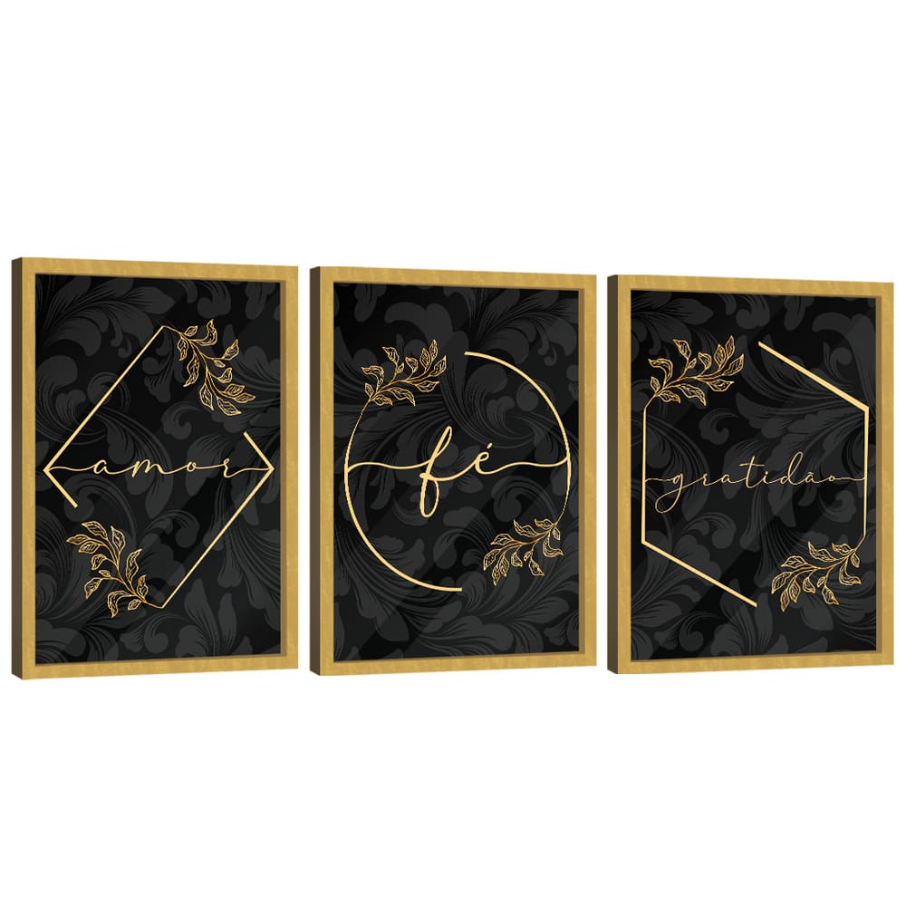 Quadro Decorativo Trio Gratidão, Fé e Amor