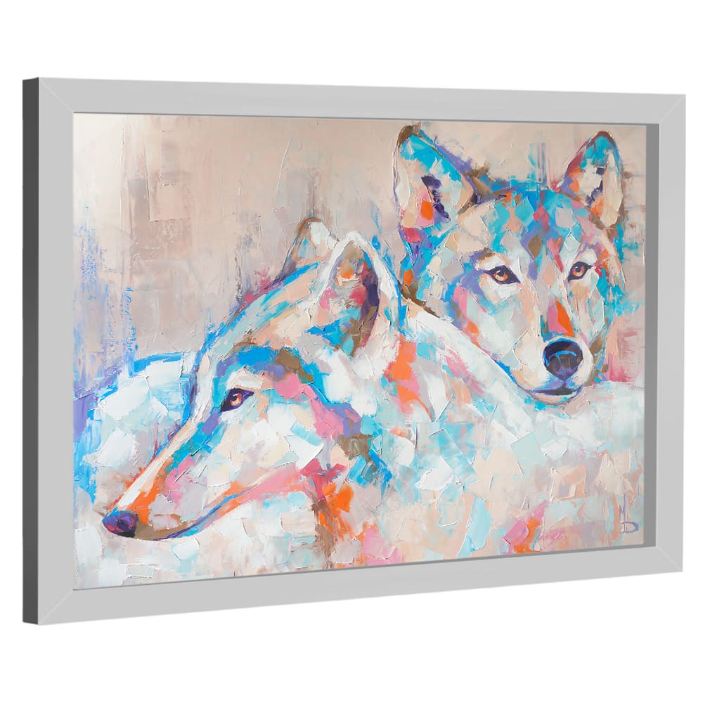 Quadro Decorativo Casal de Lobo Aquarela