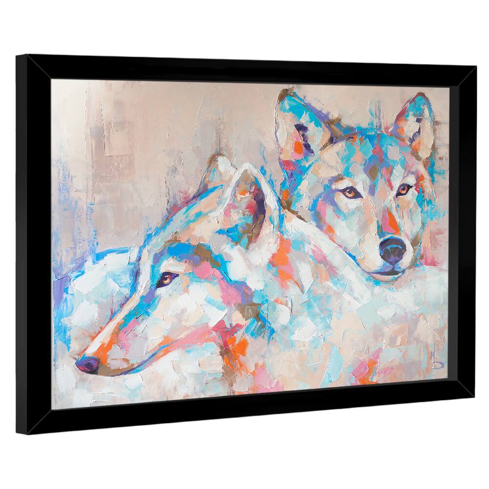 Quadro Decorativo Casal de Lobo Aquarela