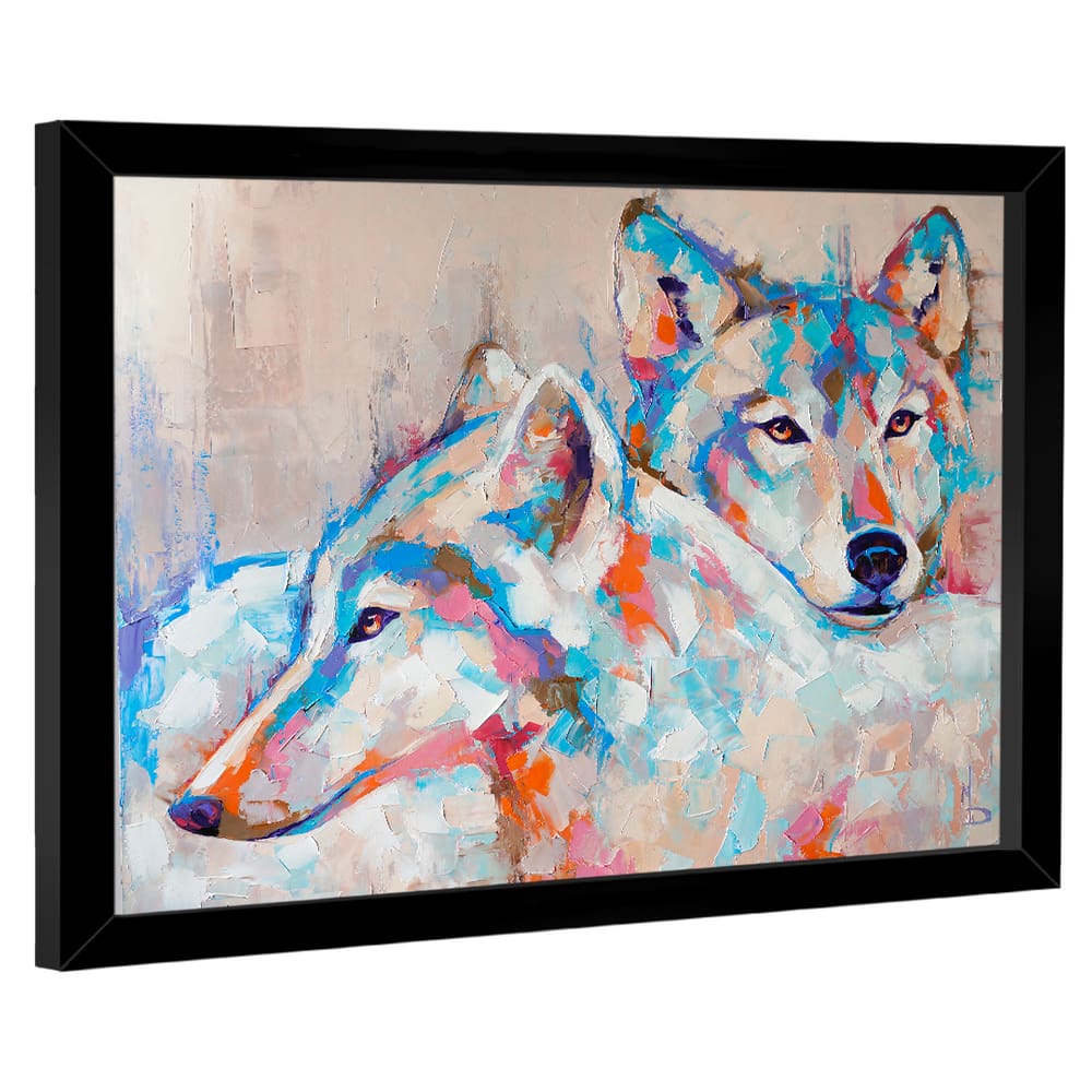 Quadro Decorativo Casal de Lobo Aquarela