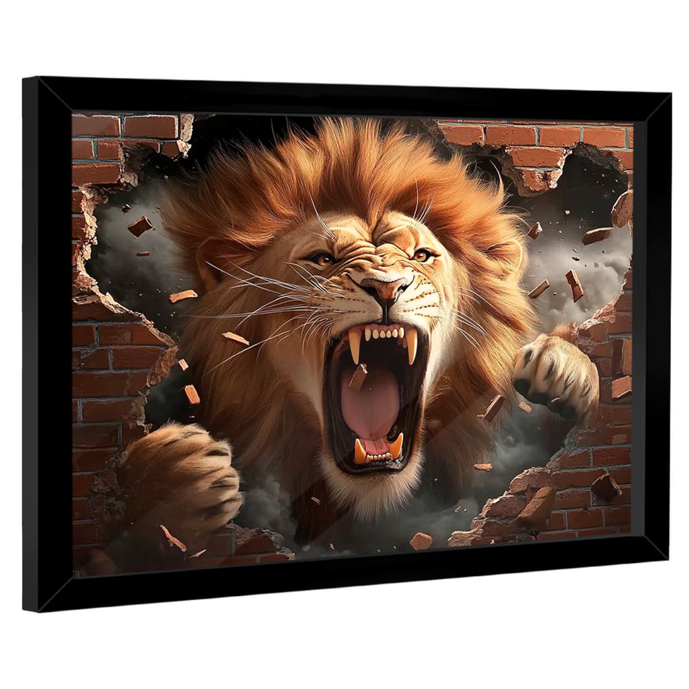 Quadro Decorativo Leão Destruindo a Parede