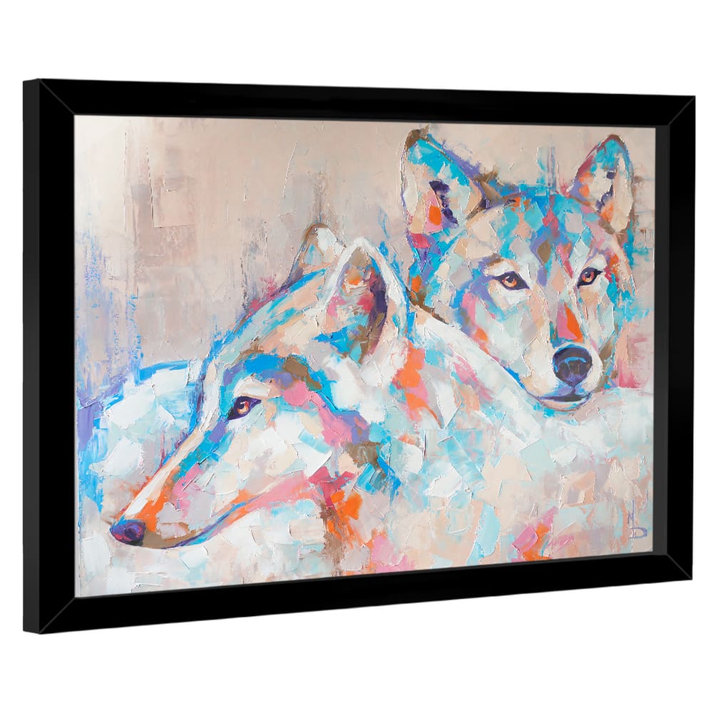 Quadro Decorativo Casal de Lobo Aquarela