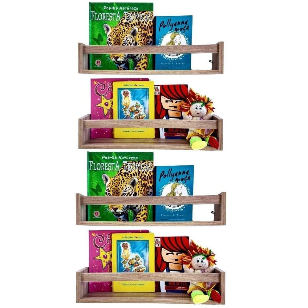 Prateleira Nicho Porta Livro Quarto Infantil Mdf Madeira 4Un