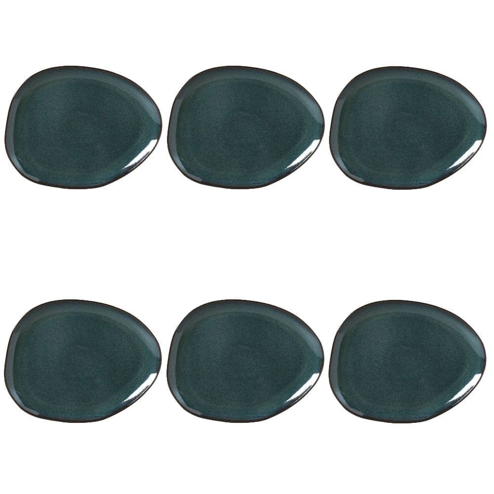 Conjunto de Pratos Rasos Oval 06 Peças Orgânico Oceano Porto Brasil