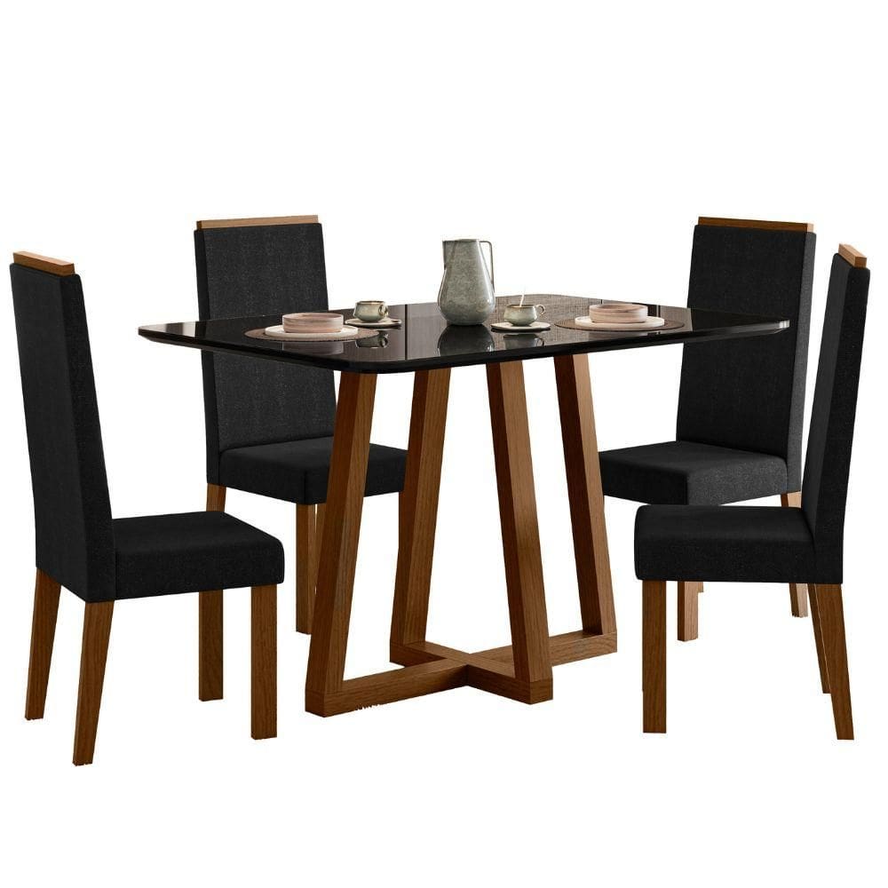 Sala de Jantar Mesa Retangular Livia Largha 1200x900 com Vidro e 4 Cadeiras Livia – Madeira/MDF, Tecido Suede – Sonetto