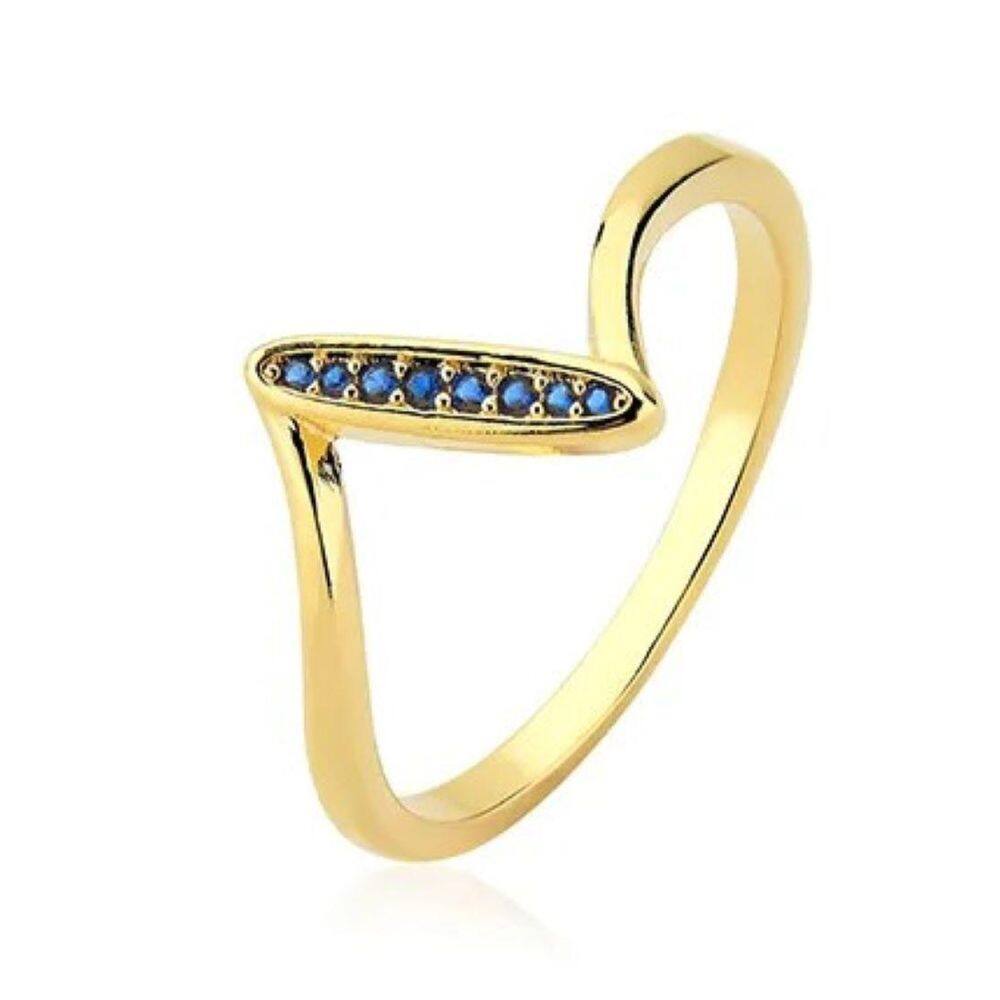 Anel Lizzy Fatin Contemporâneo Zircônia Azul Semijoia T19