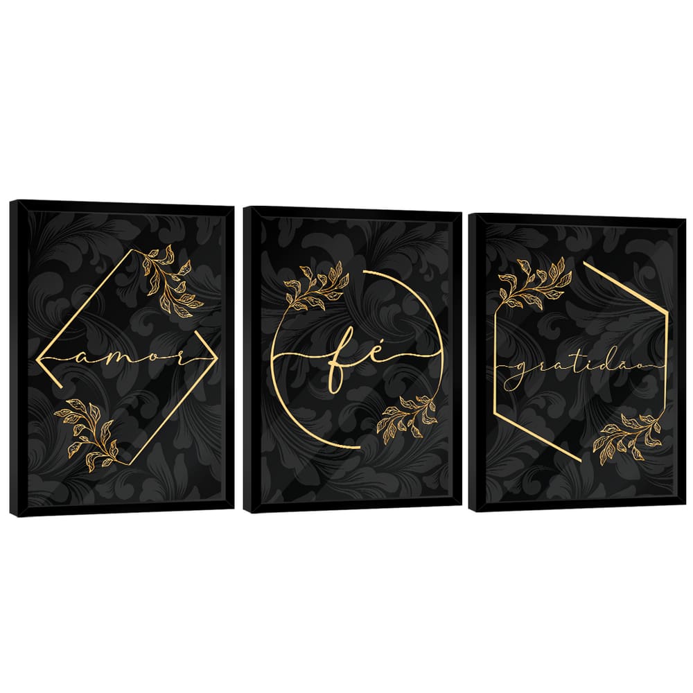 Quadro Decorativo Trio Gratidão, Fé e Amor
