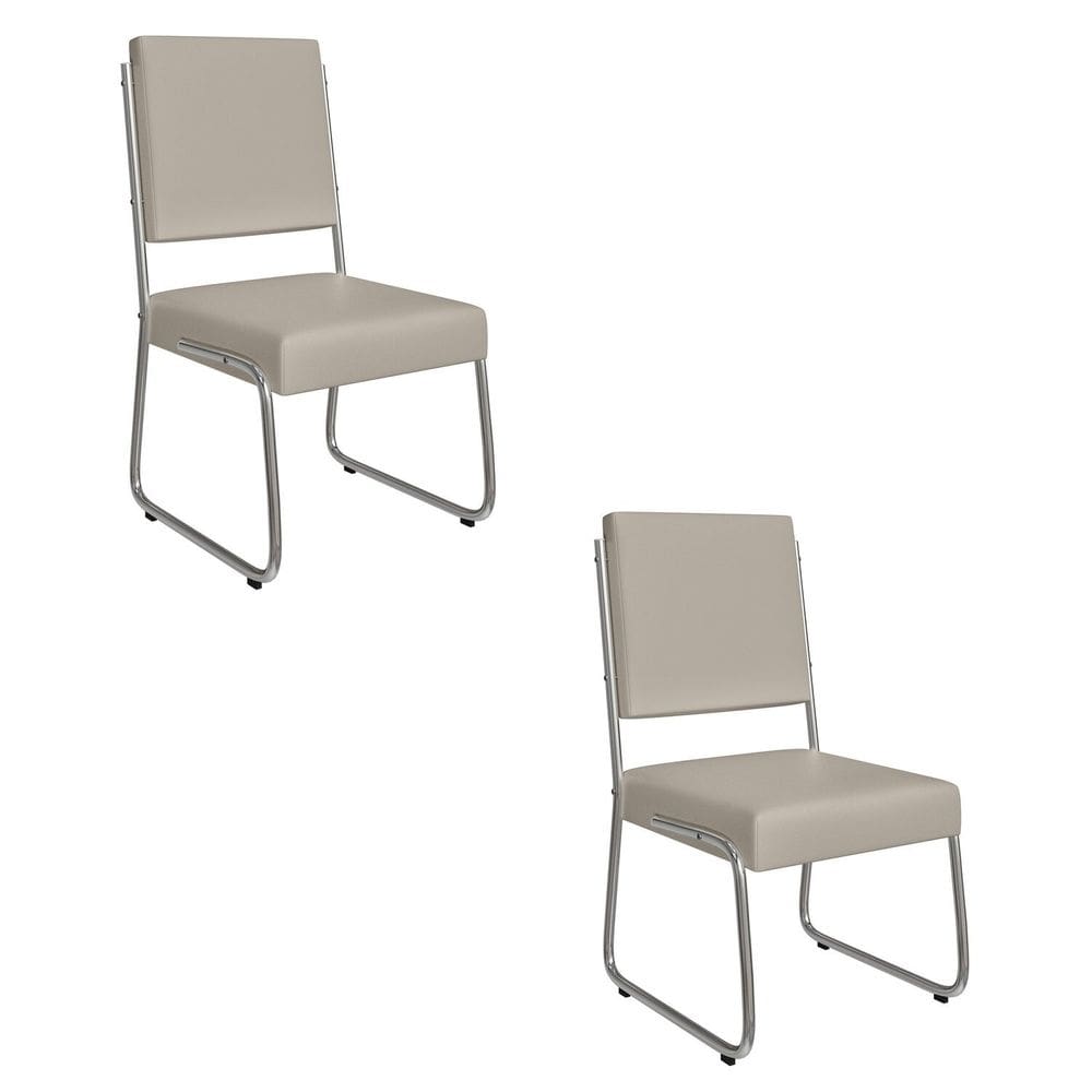 Conjunto 2 Cadeiras em Sintético Mônaco Cromado/Off White