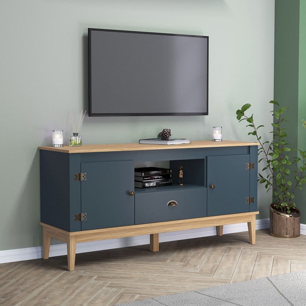 Rack para TV até 55 Polegadas 2 Portas 1 Gaveta com Pés de Madeira Colonial Movelbento