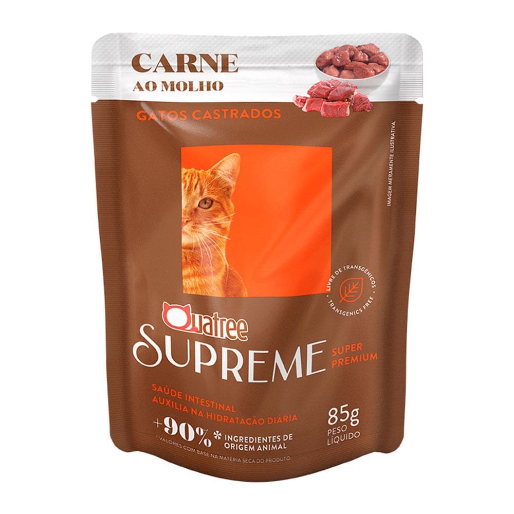 Ração Úmida para Gatos Castrados Quatree Supreme Super Premium Carne ao Molho 85g