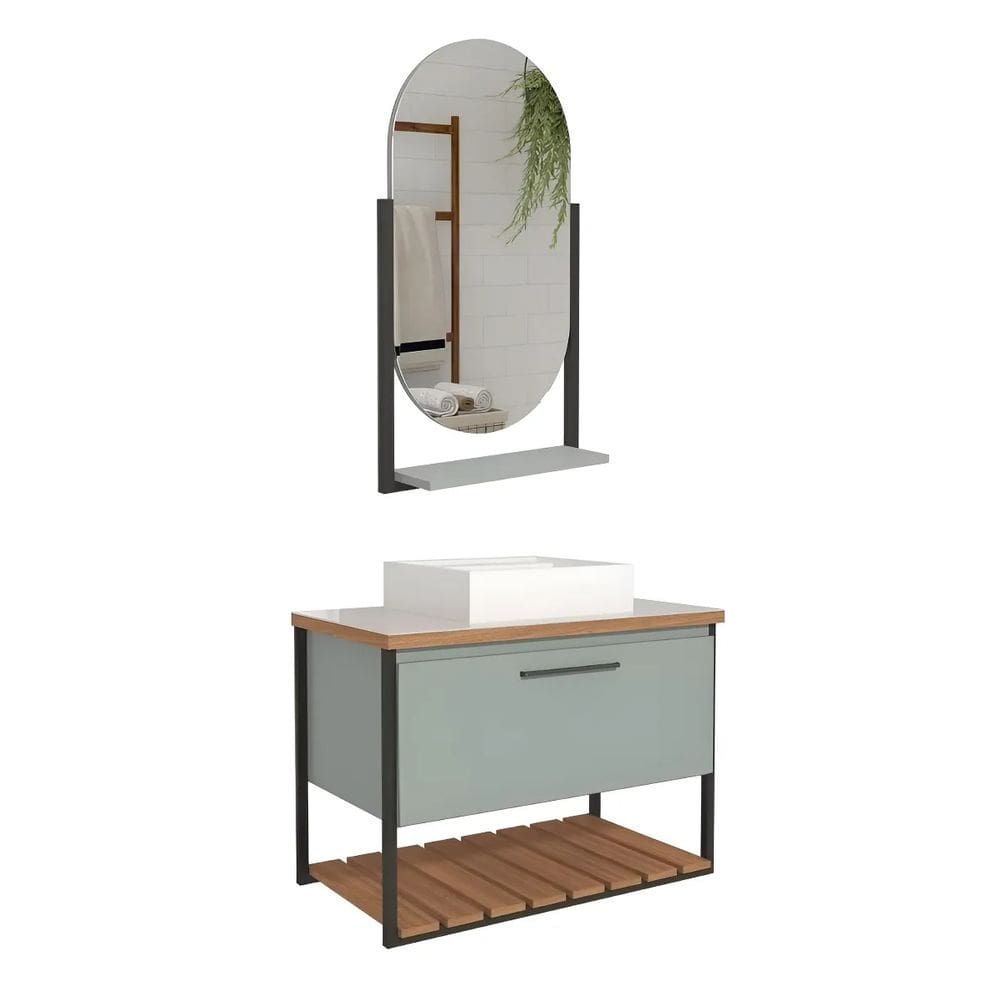 Armário Banheiro 80cm Mdf Com Espelheira 1 Porta Pistache