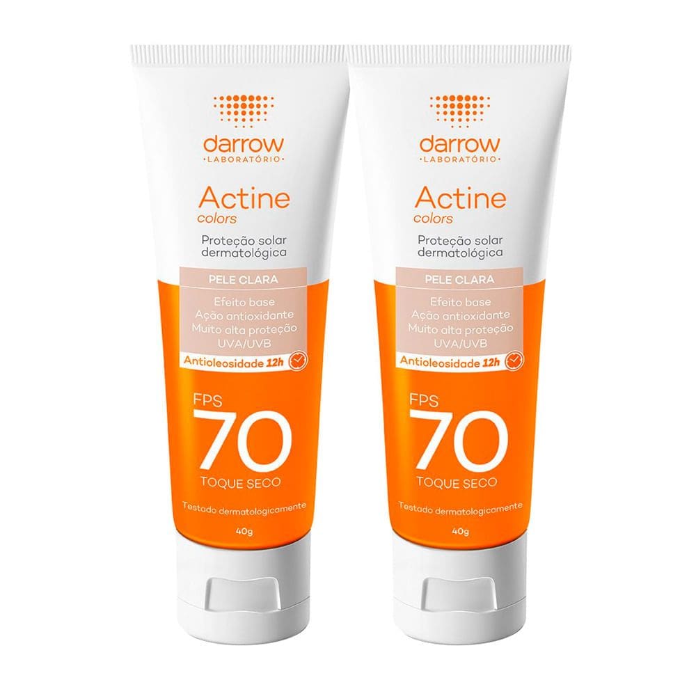 Kit 2 Protetor Solar Actine Colors Pele Clara FPS 70 Toque Seco 40g