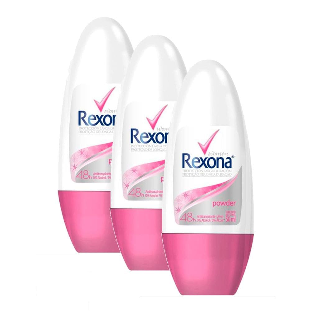 Kit 3 Desodorante Rexona Powder Women Roll-on Antitranspirante 48h 50ml