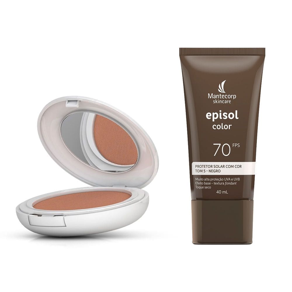 Kit 1 Protetor Solar Episol Color Pele Negra T5 FPS 70 Loção com Efeito de Base 40g