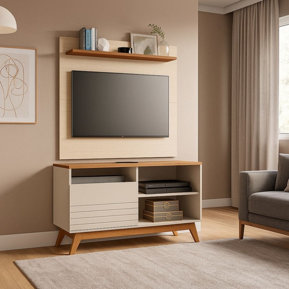 Conjunto Moderno Sala de Estar Rack 1 Porta e Painel Para TV