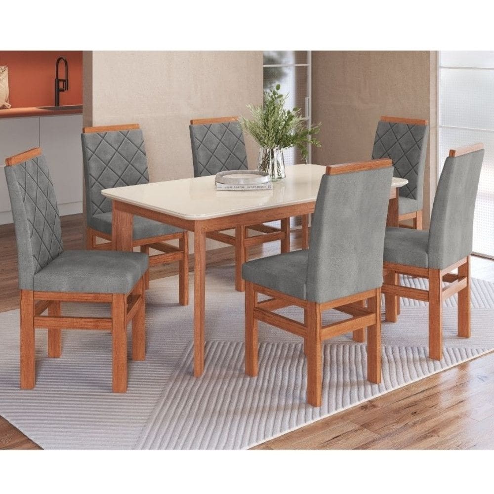 Conjunto Sala de Jantar Mesa 180cm e 6 Cadeiras Marselha Dobuê