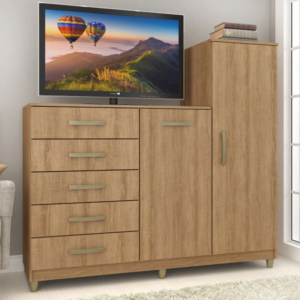 Cômoda Chicago 2 Portas 5 Gavetas Marrom - Fellicci